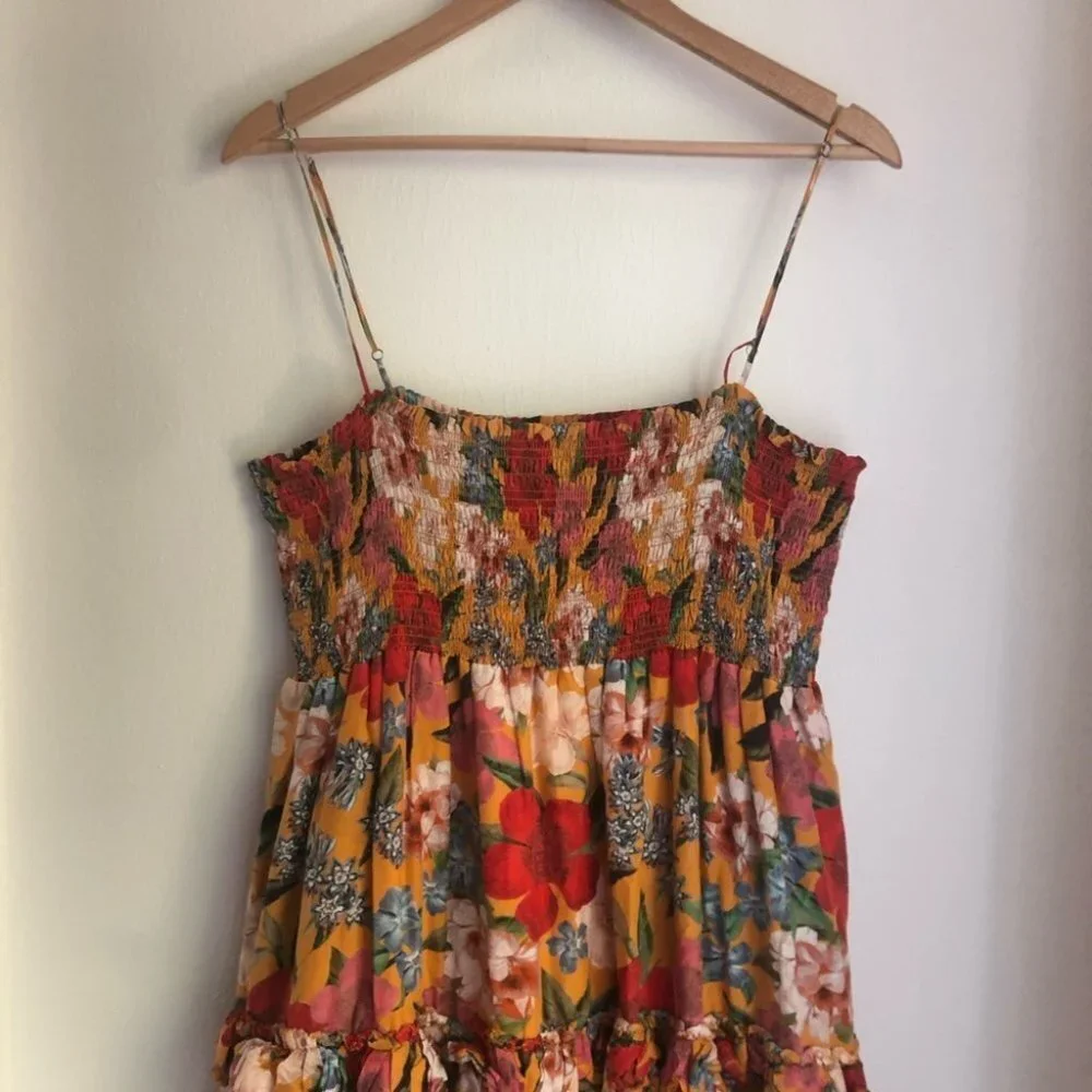 Nicholas Size 16 Smocked Floral Tiered Smocked Adjustable Strap Dress - Picture 4 of 12